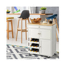 Rolling Kitchen Cart With 3 Tier Wine Racks And Cupboards White