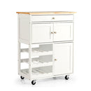 Rolling Kitchen Cart With 3 Tier Wine Racks And Cupboards White