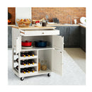 Rolling Kitchen Cart With 3 Tier Wine Racks And Cupboards White