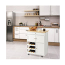 Rolling Kitchen Cart With 3 Tier Wine Racks And Cupboards White