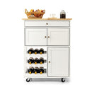Rolling Kitchen Cart With 3 Tier Wine Racks And Cupboards White
