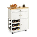 Rolling Kitchen Cart With 3 Tier Wine Racks And Cupboards White