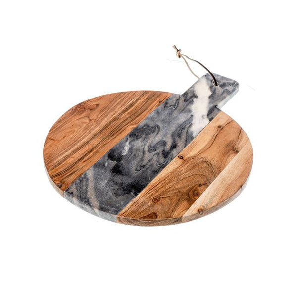 Round Grey Marble And Wood Board