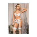 Roxanne 4 Pc Bra Garter G String And Stocking Set White