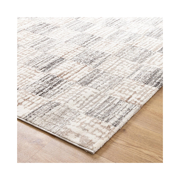 Jasmin Distressed Checkers Grey Beige Rug