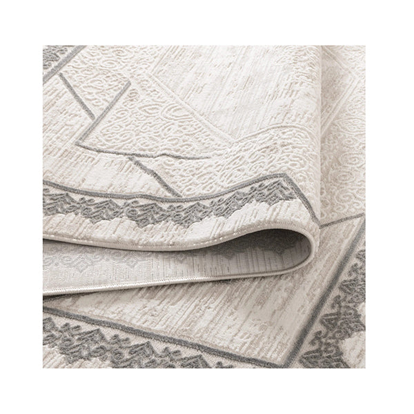 Amalia Oriental Border Medallion Cream Grey Rug
