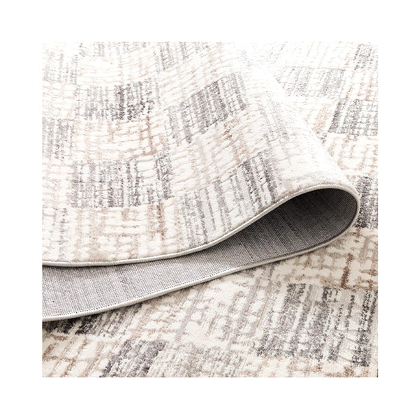 Jasmin Distressed Checkers Grey Beige Rug