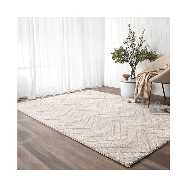 Tanya Chevron Beige Shag Rug