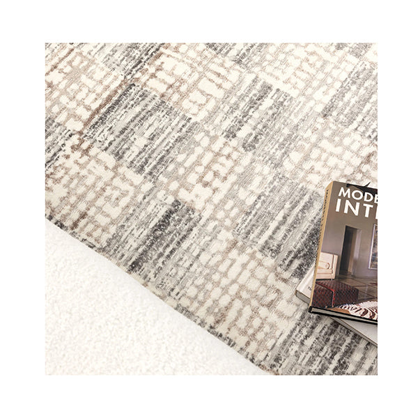 Jasmin Distressed Checkers Grey Beige Rug
