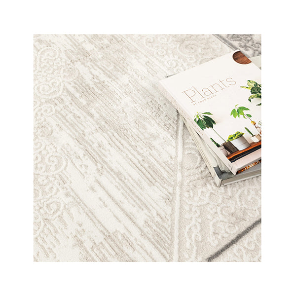 Amalia Oriental Border Medallion Cream Grey Rug