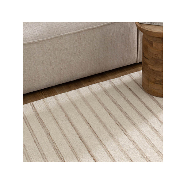 Pamela Stripes Ivory Beige Wool Rug