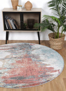 Olive Hearth Blue Abstract Round Rug
