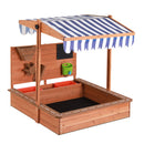 Kids Sandpit Wooden Canopy Sandbox With Cover Funnel Outdoor Toys 110cm