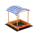 Kids Sandpit Wooden Sandbox Sand Pit With Canopy Water Basin Toys 146Cm