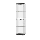 Glass Display Cabinet 4-Tier LED Light Bookcase Clear Black
