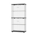 Glass Display Cabinet 4-Tier LED Light Bookcase 2 Doors Black