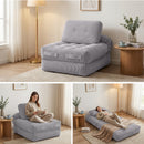 1 Seater Corduroy Convertible Sofa Bed Pull Out Boneless Couch Grey