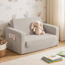 2-in-1 Kids Sofa Toddler Foam Couch with Side Pocket Light Grey