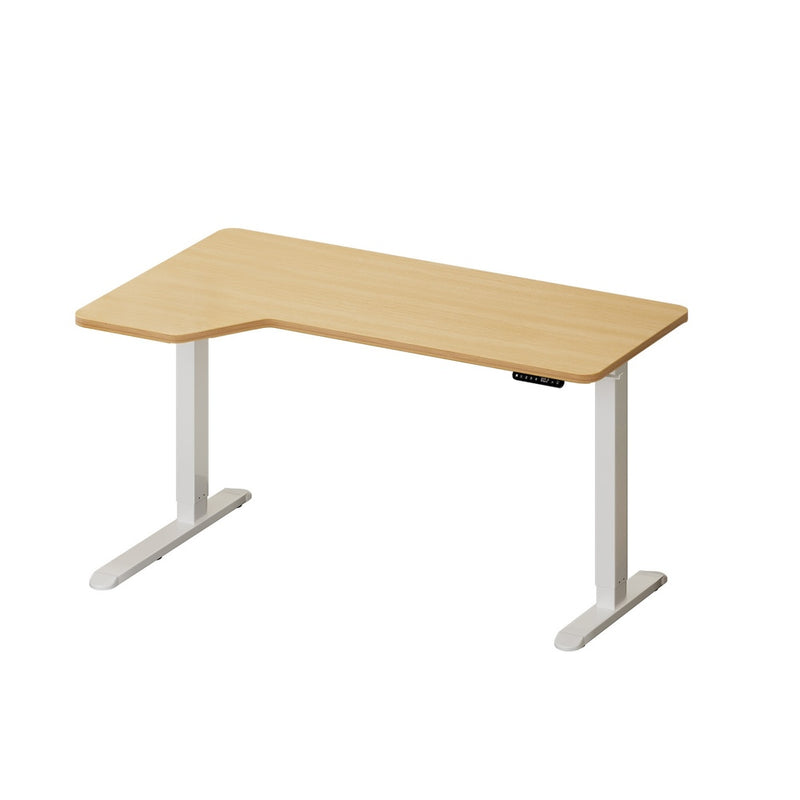 L-shape Electric Standing Desk Single Motor 145CM White&Oak