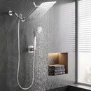 High-Pressure Rain Shower Head with Handheld, Gear-Lock Anti-Sag Arm for Family Spa, 12" Stainless Steel Rainfall & 9-Setting Wand Combo, 3-Way Diverter, Drill-Free Adhesive Bracket