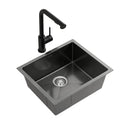 Stainless Steel Sink 44x44CM With Pull Out Mixer Tap Kitchen Basin Single Bowl Black