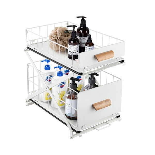 2 Tier Kitchen Bathroom Storage Rack Adjustable Height Organizer