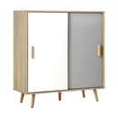 Shoe Cabinet Adjustable Shelves Sliding Doors White & Wood