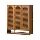 Shoe Storage Cabinet 3 Doors Bamboo Shoe Shelf Brown