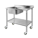 Stainless Steel Sink Bench Kitchen Work Benches Bowl Wheels 304