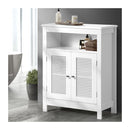 Bathroom Cabinet Floor Cupboard Laundry Storage Two Rattan Door White