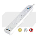 Sansai 4 Way Basic Powerboard Usb Ax2 4 Outlets Master Switch Surge 1M