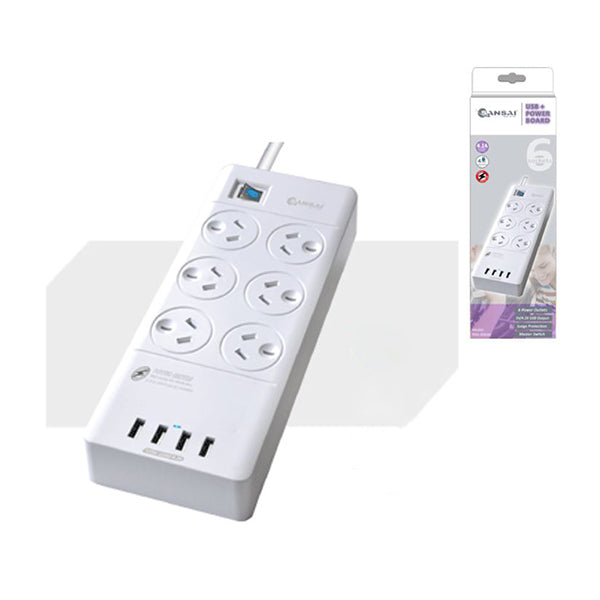 Sansai 6 Outlets 4 Usb Surge Protected Powerboard Master On Off Switch ...