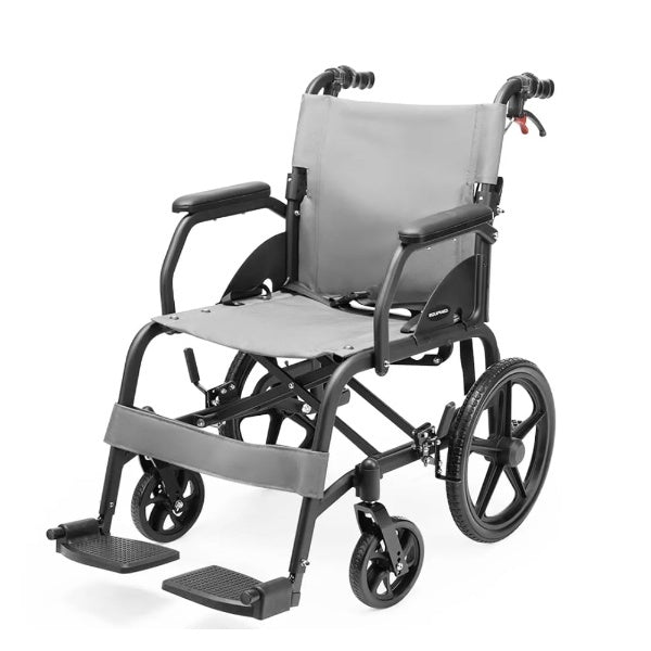 Folding Transit Wheelchair Lightweight Aluminium Easy Transport Grey