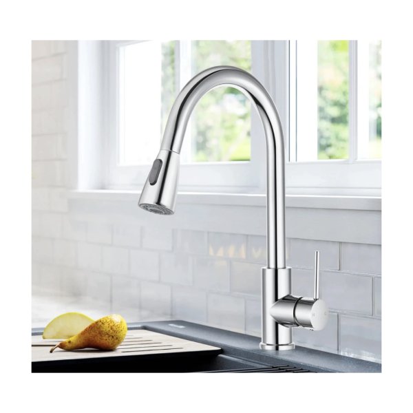 Chrome 360 Swivel Round Kitchen Sink Mixer Tap Pull Out