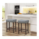 Set Of 2 Saddle Barstools With Backless Nailhead Fabric Seat Grey