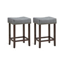 Set Of 2 Saddle Barstools With Backless Nailhead Fabric Seat Grey