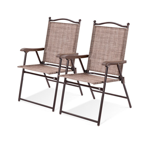Set of 2 Patio Folding Chairs with Armrests for Garden Brown