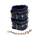 Sex And Mischief Cougar Fur Handcuffs Navy Blue Gold Restraints