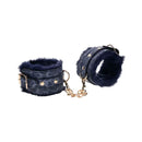 Sex And Mischief Cougar Fur Handcuffs Navy Blue Gold Restraints