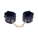 Sex And Mischief Cougar Fur Handcuffs Navy Blue Gold Restraints