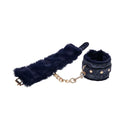 Sex And Mischief Cougar Fur Handcuffs Navy Blue Gold Restraints