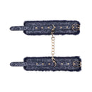 Sex And Mischief Cougar Fur Handcuffs Navy Blue Gold Restraints
