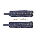 Sex And Mischief Cougar Fur Handcuffs Navy Blue Gold Restraints