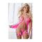 Sheer Lace Open Babydoll Teddy With Garters Neon Pink One Size