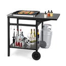 Movable Double Shelf Dining Cart Table With Folding Tabletop