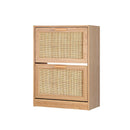 Shoe Cabinet Storage 2 Doors  Rack Organizer Rattan Shelf 30 Pairs