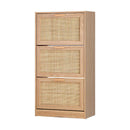 Shoe Cabinet Storage 3 Doors  Rack Organizer Rattan Shelf 45 Pairs