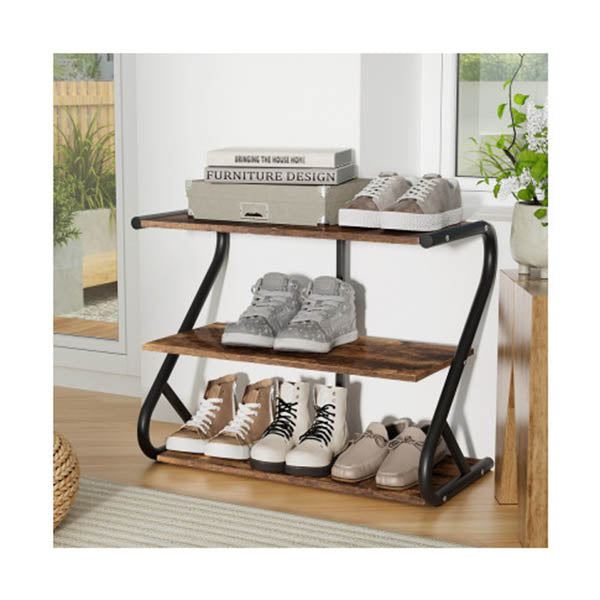 Shoe Rack Storage Shelves Organiser 3 Tiers Shoe Stand Industrial Black
