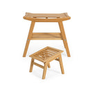 Bamboo Shower Seat Bench With Foot Stool For Indoor And Outdoor