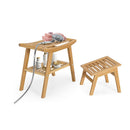 Bamboo Shower Seat Bench With Foot Stool For Indoor And Outdoor